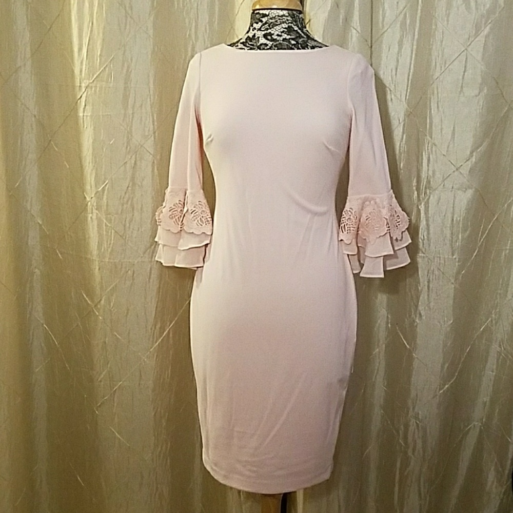 Calvin Klein pink dress w/flower ruffle sleeves